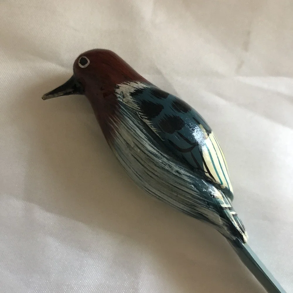Letter Opener Wooden Hummingbird Hand Painted Hand Carved Art Vintage